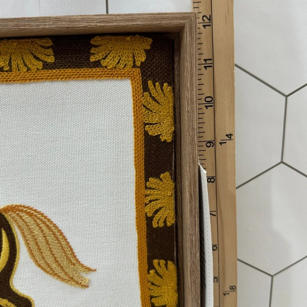BP Home Woven Artistry Framed Embroidered Horse Textile Wall Art Brown Gold NEW